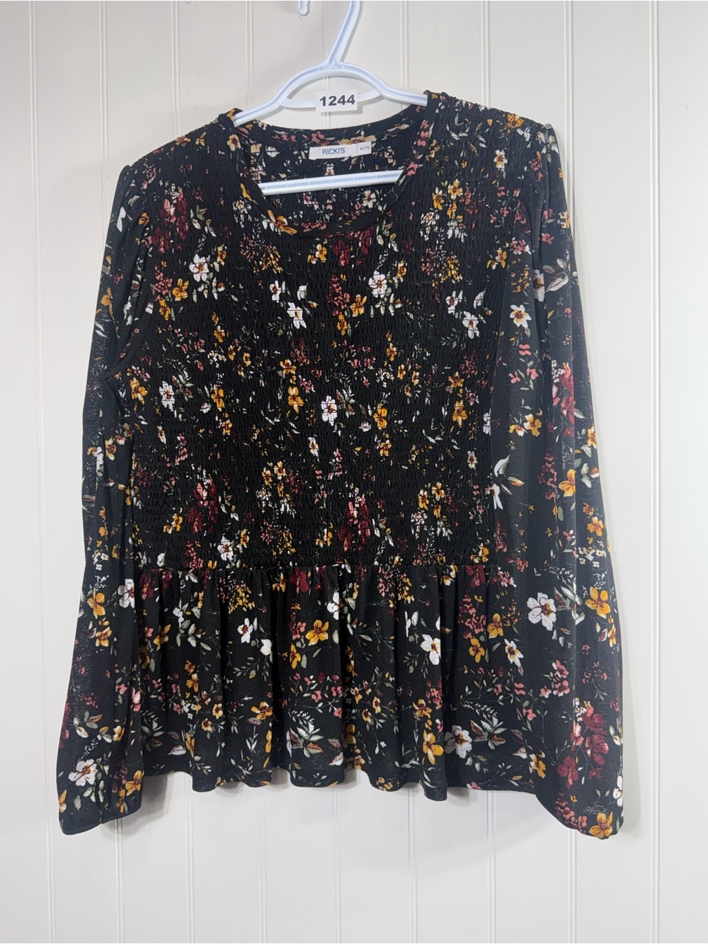 Ricki’s Floral Smocked Peplum Blouse XL Cottagecore / Romantic / Boho